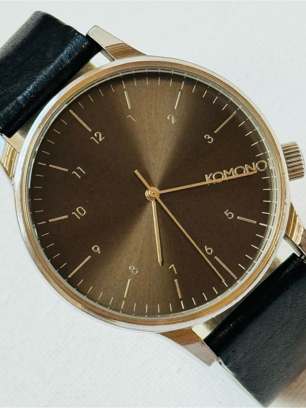 Komono I Am The Winston 42mm Men's Watch Silver Black Leather Gray Dial